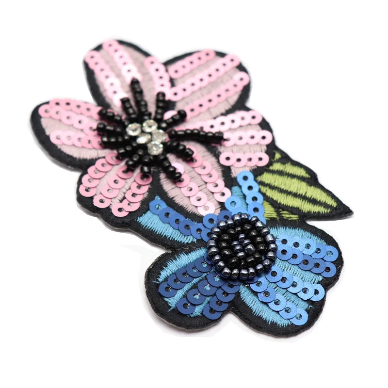 Cute Pink Flower 3pcs/Lot Sew On Sequins Flowers Patch Clothes DIY Iron On Patches for Clothing T-shirt Dress