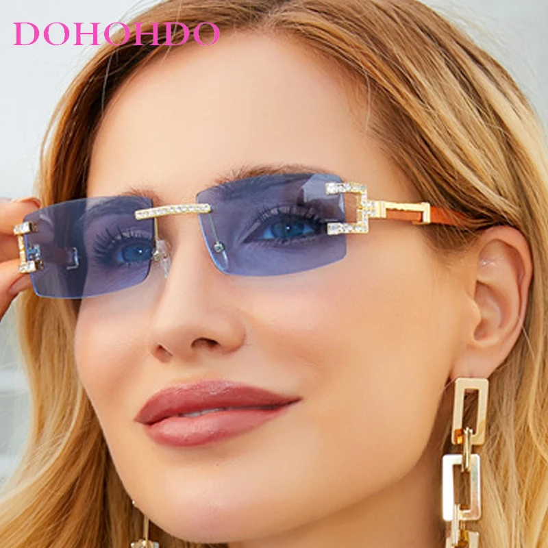

Metal Rimless Square Rhinestone Sunglasses Women Punk 2025 Fashion Sunglass Men Driving Shades Traveling Eyewear Female UV400