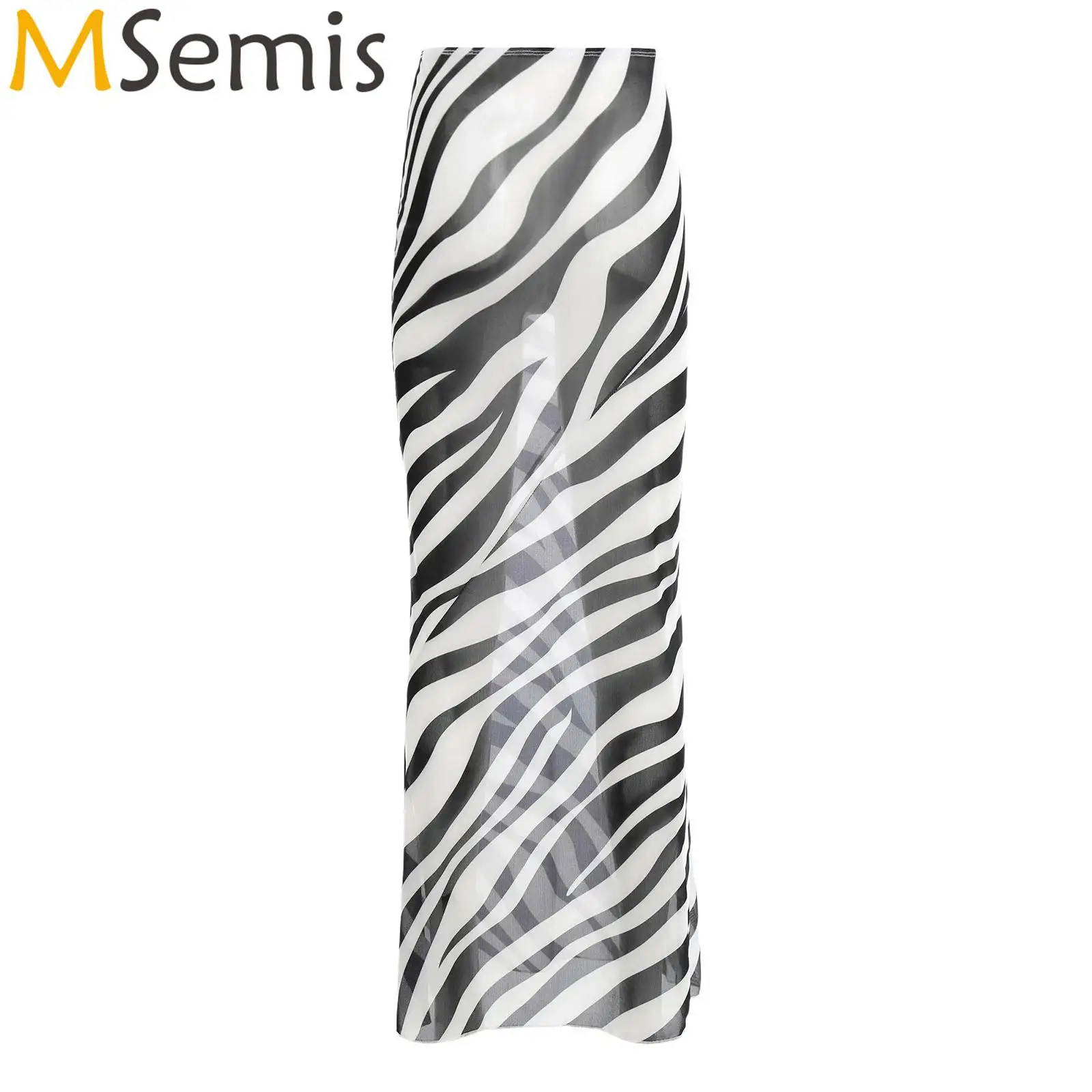 

Womens Sheer Mesh Fishtail Wrap Hip Long Skirt Printed Leopard Maxi Skirt High Waist Bodycon Cover Up Beachwear Vintage Costume