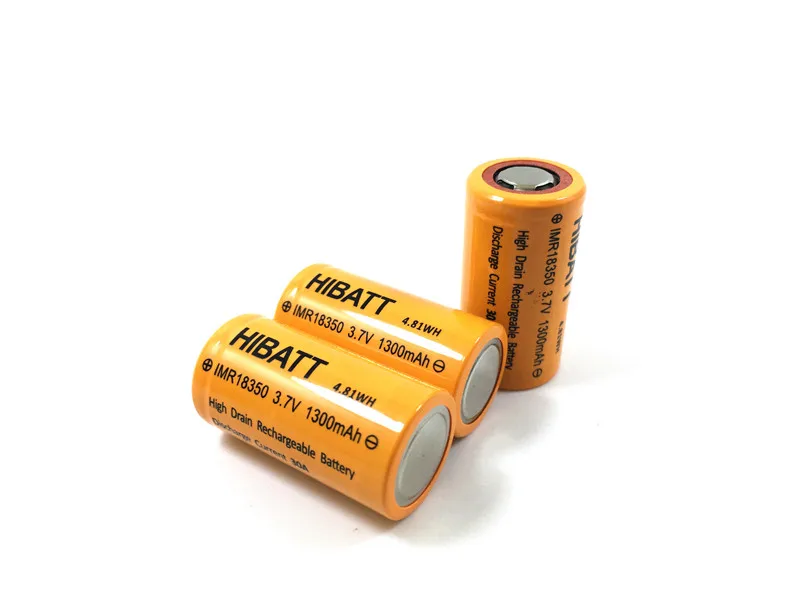 2pcs HIBATT IMR18350 18350 rechargeable lithium battery 3.7V 1300mAh