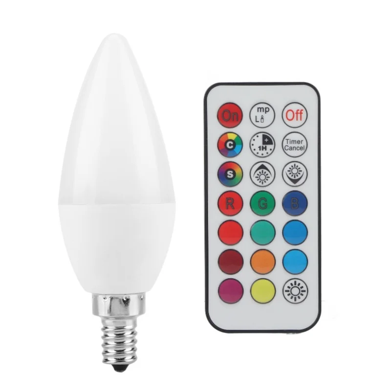 3W Multi Color Changing LED Candle Light Bulb AC85-265V With Remote Control(E12RGB+Warm White)