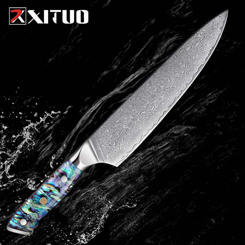 XITUO 8 inch Damascus Steel Chef Knife Sharp Profession Kitchen knives Delicate Abalone Shell Handle Slicing Cleaver Cut knife