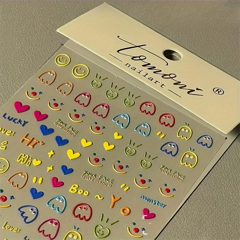 Graffiti Fun Nail Art Sticker Abstract Smiling Face Decal 3D Self-Adhesive Trend Charm Smiling Face Nail Sticker