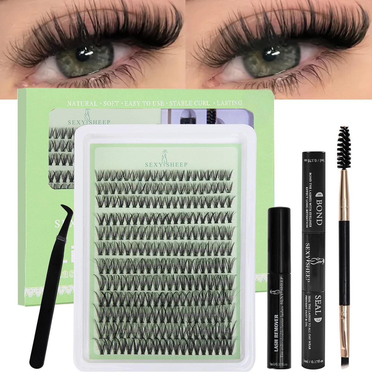 

Набор для наращивания ресниц 3D Natural Look: пучки ресниц 30D/40D, пинцет, клей для ресниц, инструмент для макияжа глаз