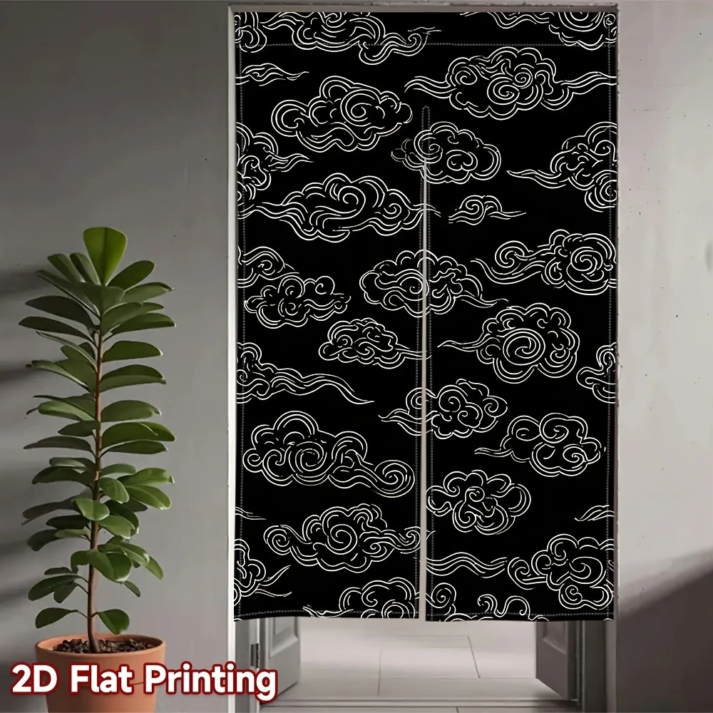 VIKAMA Black White Auspicious Cloud Noren Curtain Minimalist Japanese Half Door Kitchen Entryway Zen Home Decor