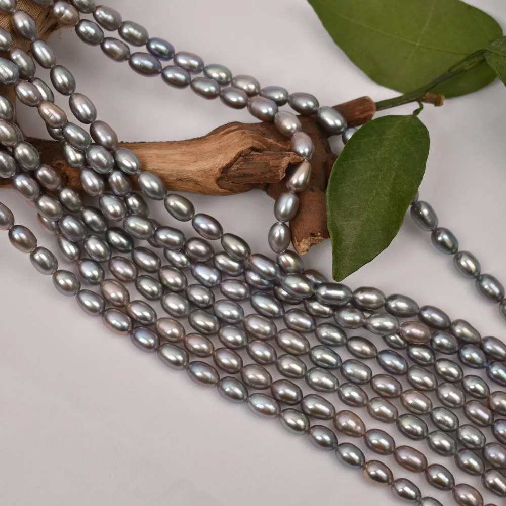 Irradiated Gray Rice Beads AAA High Quality Natural Freshwater Pearls Loose Beads for Jewelry Making DIY Necklace Accessories