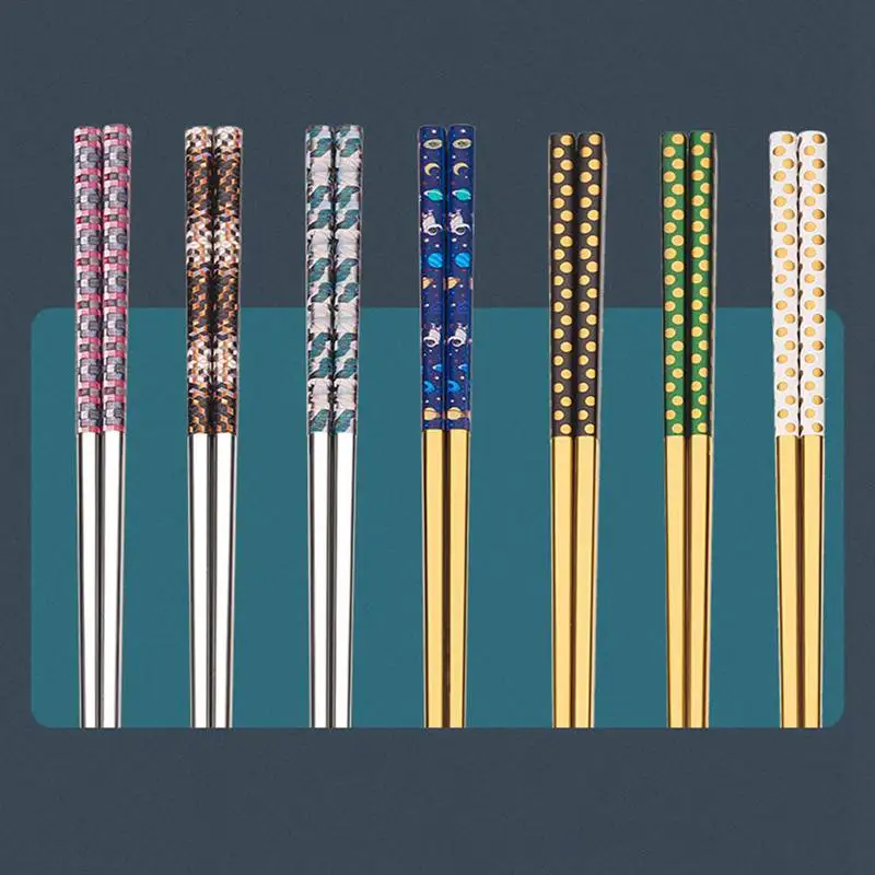 1 par de aço inoxidável pauzinhos reutilizáveis não-deslizamento de metal pauzinho para sushi hashi comida varas utensílios de cozinha casa newstyle