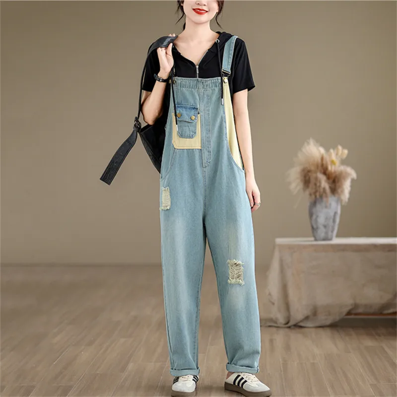 

Blue Denim Overalls Women's New Summer 2024 Fashion Jean Jumpsuit Pants High Waisted Slim Straight Trousers Ropa De Mujer