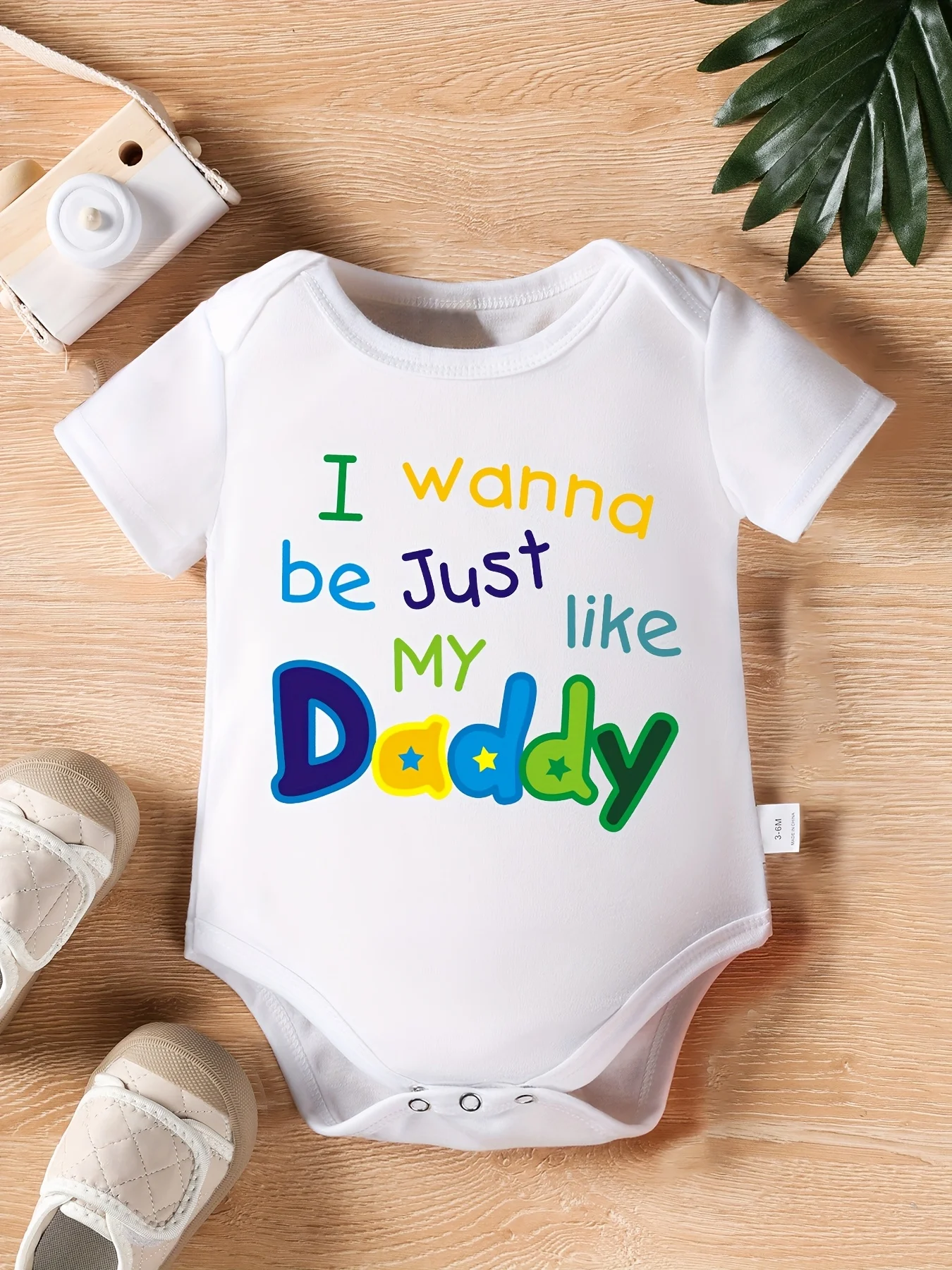 Baby Boy Triangle Onesie I Wanna Be Just Like My Daddy Letter Print Newborn Cute Short-Sleeved Climbing Suit Romper, for Outdoor