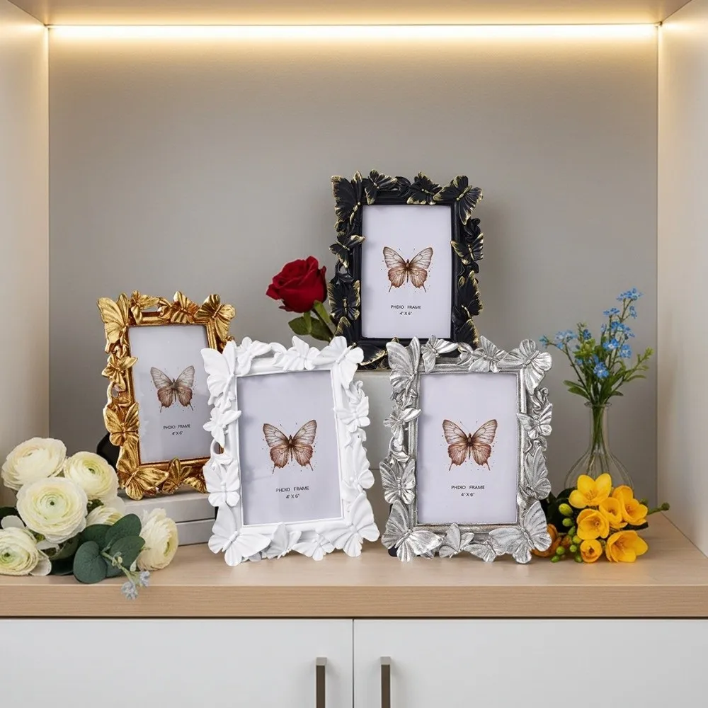 3D Butterfly Picture Frame Vintage Rectangular Shape Decorative Painting Frame Staggered Pattern Resin Photo Frame