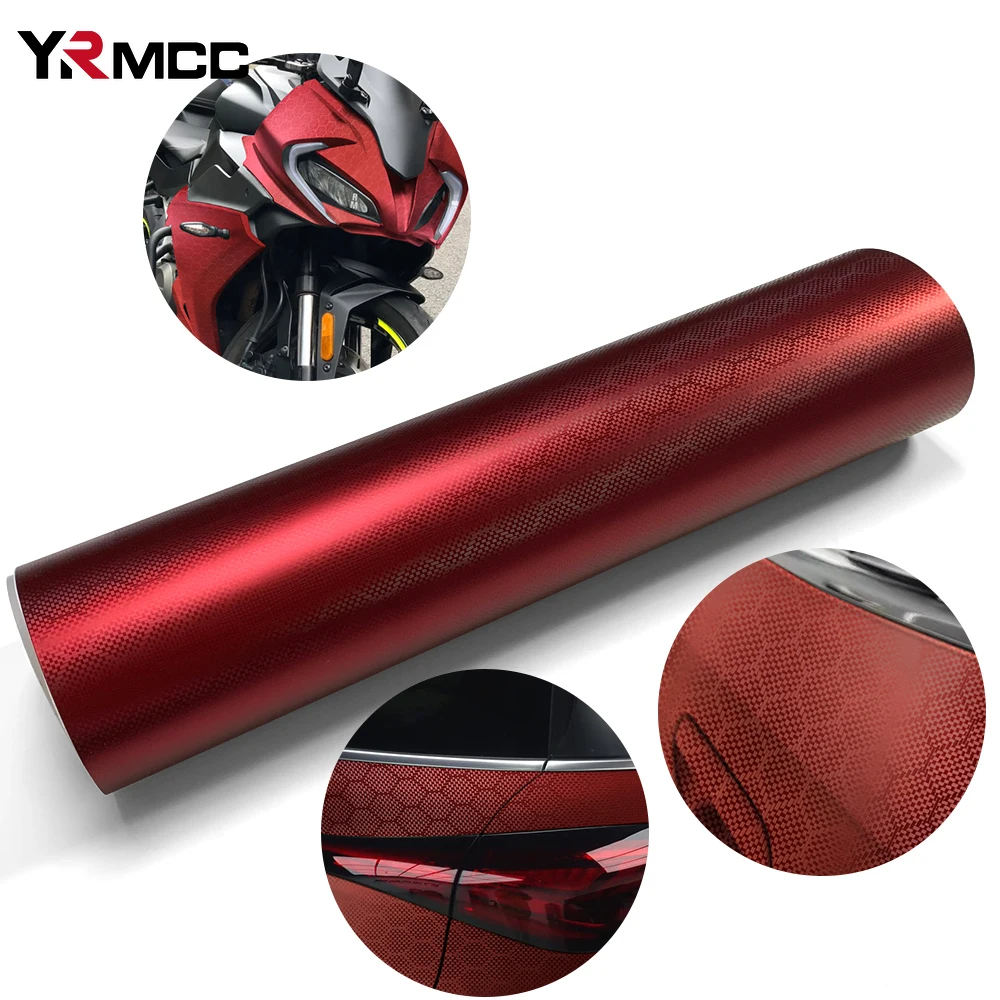 Car Body Film Honeycombs Red Carbon Fiber Wrap Films DIY Self-Adhesive Vinyl Wrap Decals Waterproof Stickers for Car Accessories