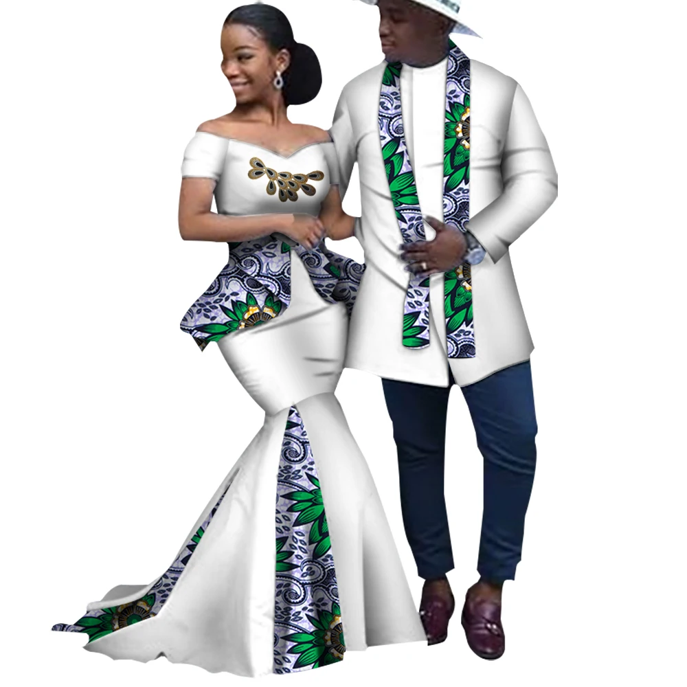 

African Print Long Patchwork Dresses for Women Riche Men's Top Shirt Couple Clothing African Lovers Couple Clothes WYQ253