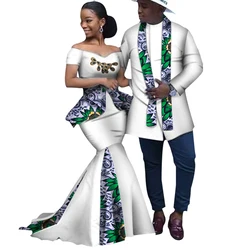 African Print Long Patchwork Dresses for Women Riche Men's Top Shirt Couple Clothing African Lovers Couple Clothes WYQ253
