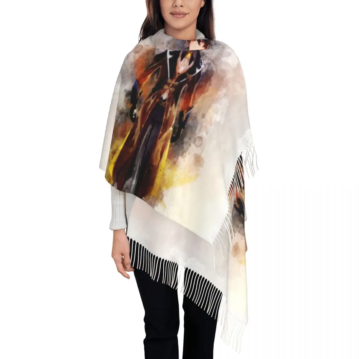 

Genshin Impact Zhongli Tassel Scarf Women Soft Anime Shawl Wrap Lady Winter Fall Scarves