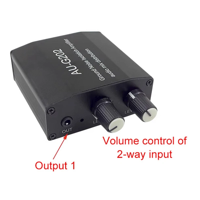 AU-G202 Ground Loop Noise Isolator Audio Mixer With 2 Inputs 2 Outputs For PC PS Game Consoles