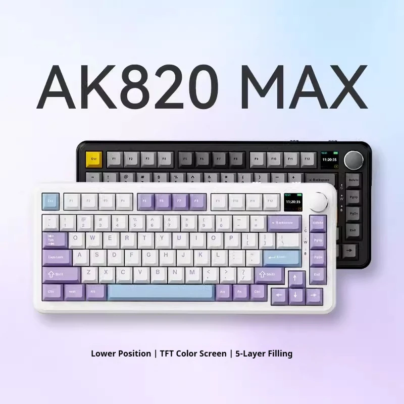 

Горячая Ajazz Ak 820max, трехрежимная с экраном, магнитная ось, механическая клавиатура, беспроводная прокладка с возможностью горячей замены, подарки для киберспорта
