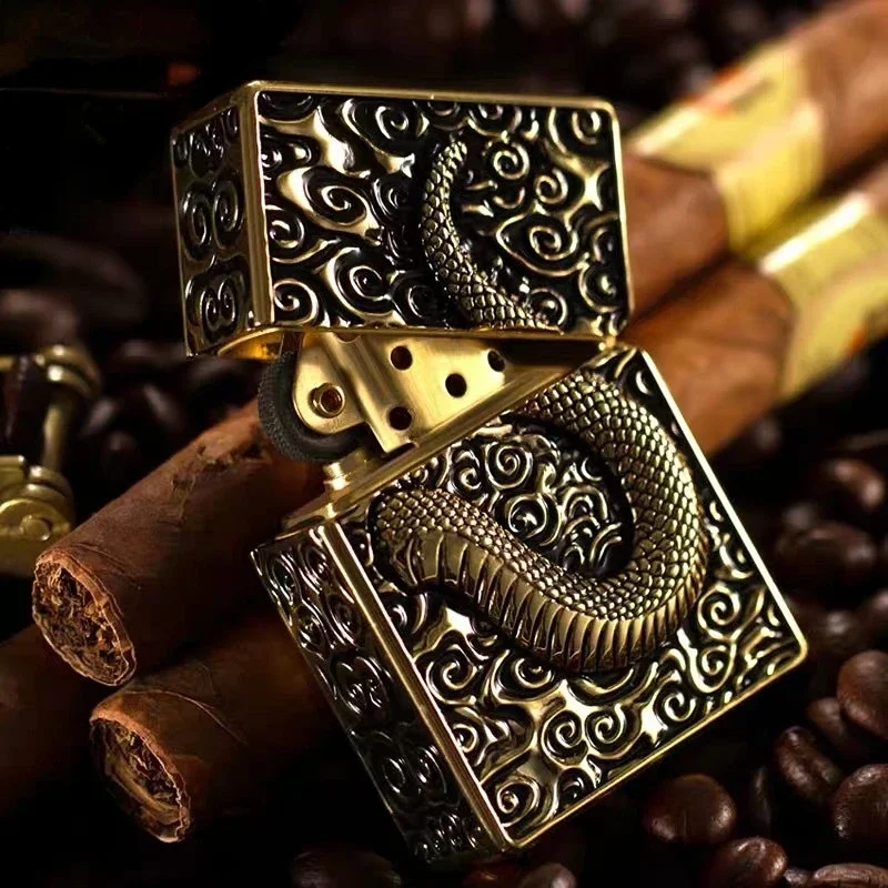 ZORRO armored snake embossed kerosene lighter, metal material, retro, collectible, high-end gift for men