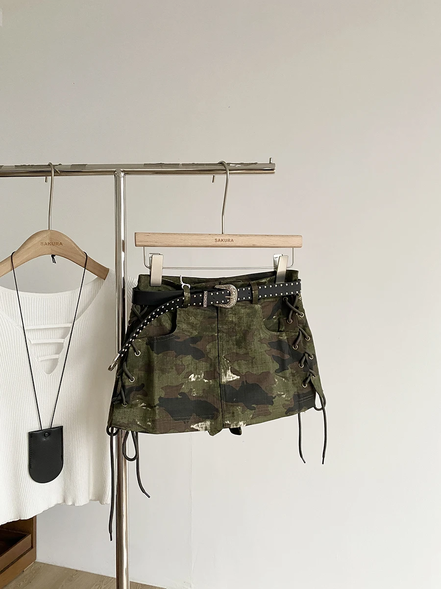 

Американская модная женская юбка-трапеция с низкой талией, камуфляжная, укороченная, для весны и осени