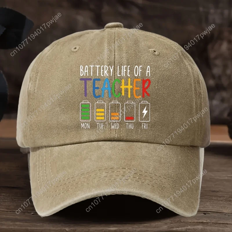 Berretto da baseball grafico "La vita della batteria dell'insegnante" regolabile da 1 pezzo - Stampa geometrica colorata stile retrò, adesivo lavabile a mano F