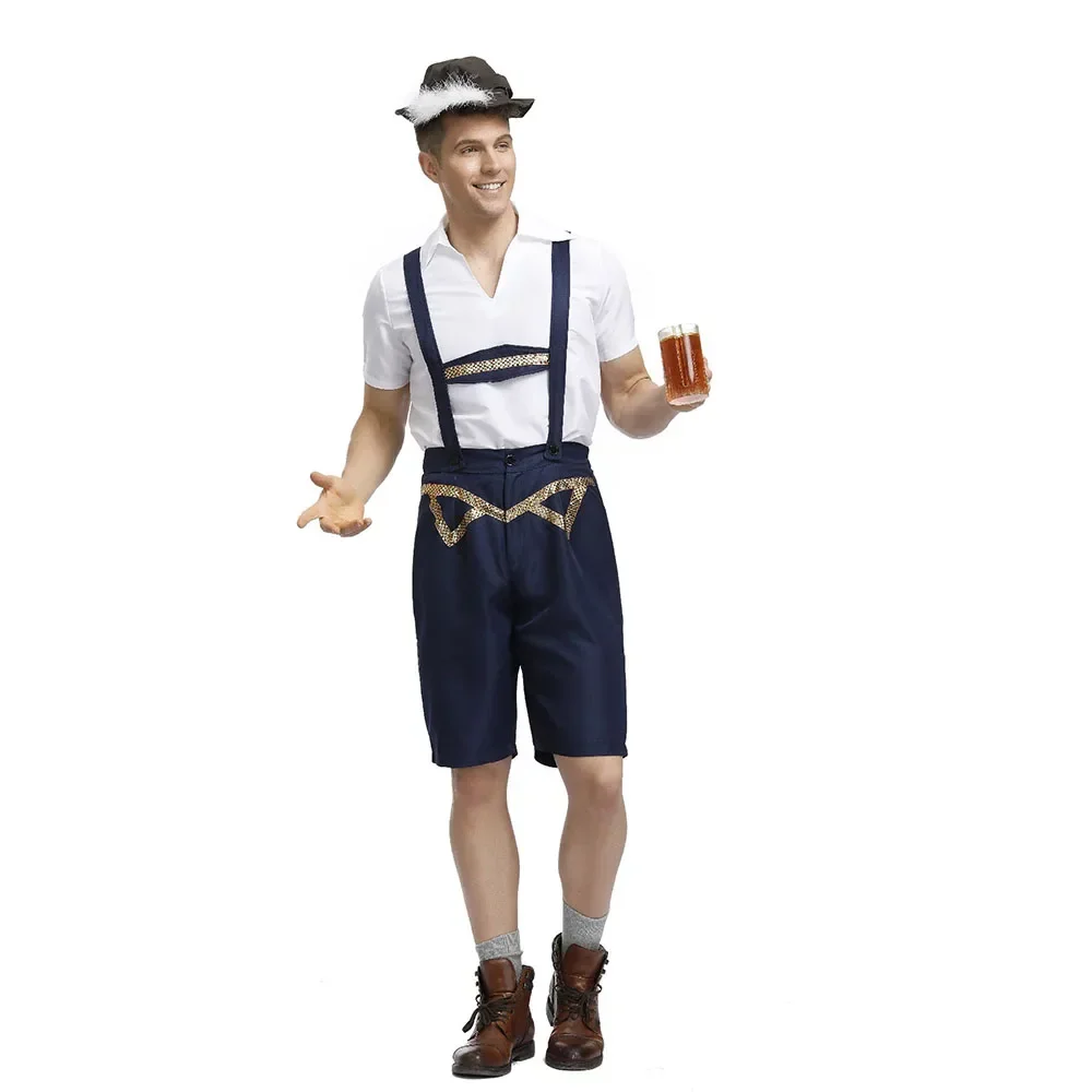 German Bavarian Octoberfest Beer Men Costumes Adult Man Festival Carnival Waiter Costumes Plus Size Men Servant Costume