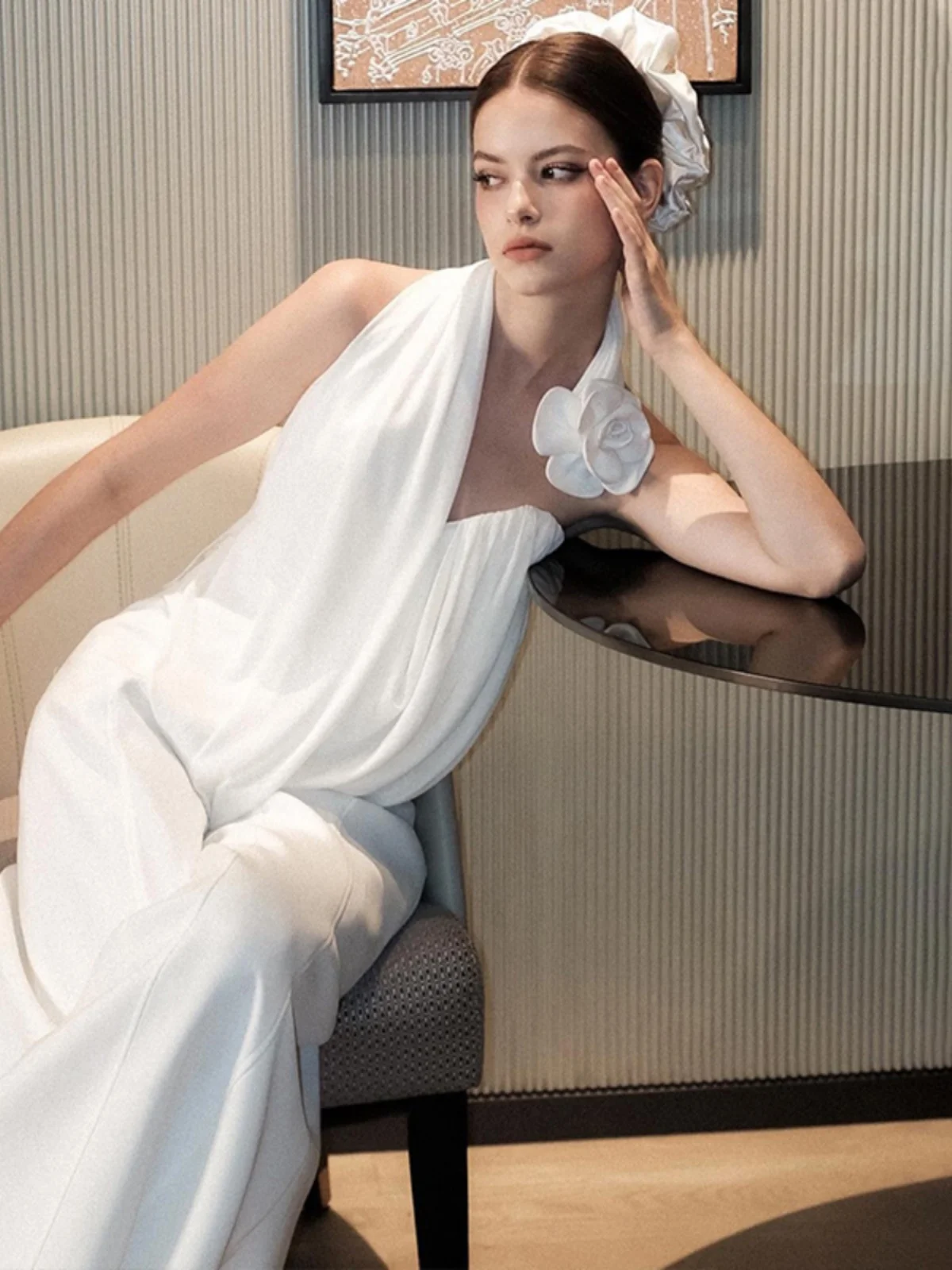 Seksowna, dopasowana kamizelka damska na zimę, modna biała bluzka z kwiatowym wzorem 3D, uniwersalna, składana.