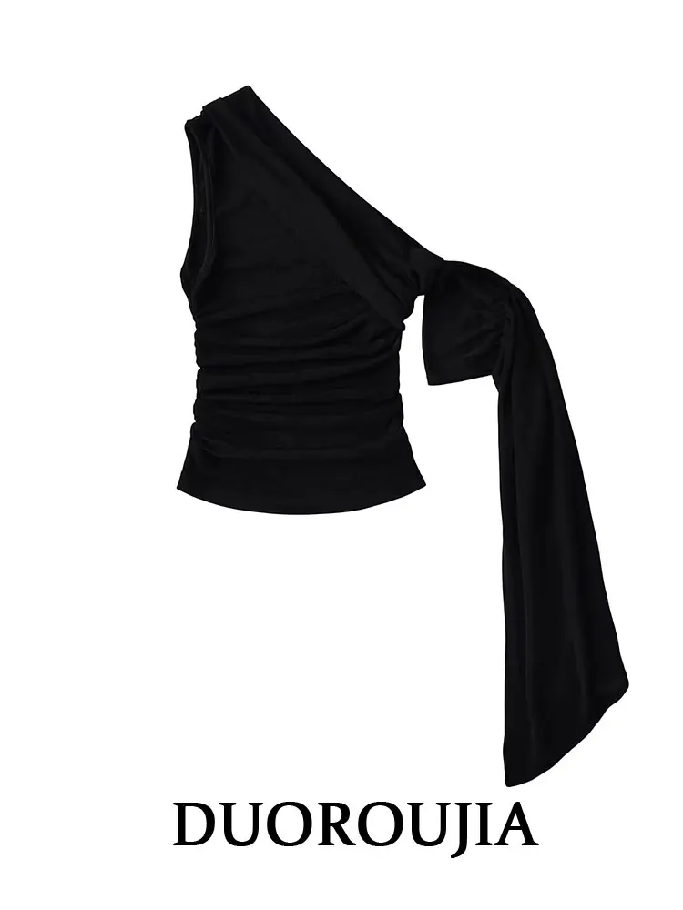 

plus Size Black One Shoulder Short Sleeve T-Shirt Women's Summer Slim Fit Sexy Shoulder Top Casual Vintage Style