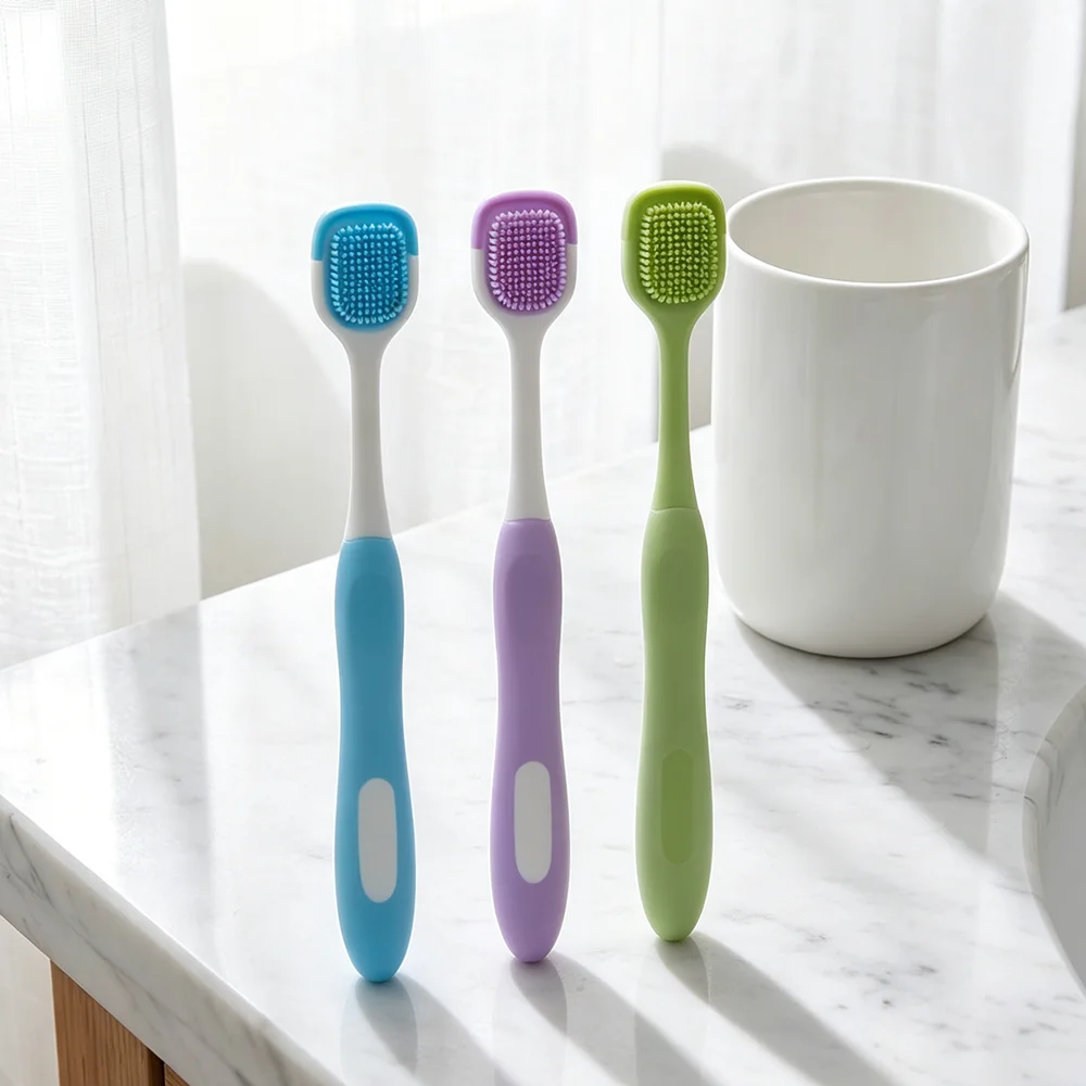 3pcs Tongue Scraper With Ergonomic Handle Double-Sided Fresher Breath Tongue Soft Silicone Cleaning Brush Oral Hygiene Tools