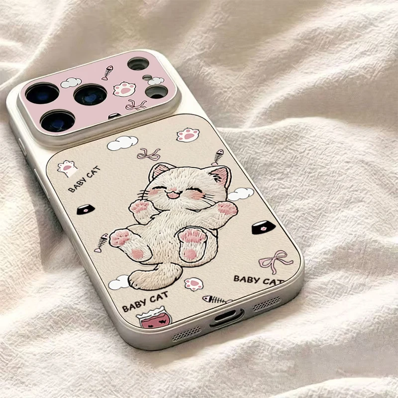 Funda para iPhone 17 Cases iPhone 16 Pro Max Funda Linda con Gato Bordado para iPhone 15 14 Plus 13 12 11 16E 17E 17 2
