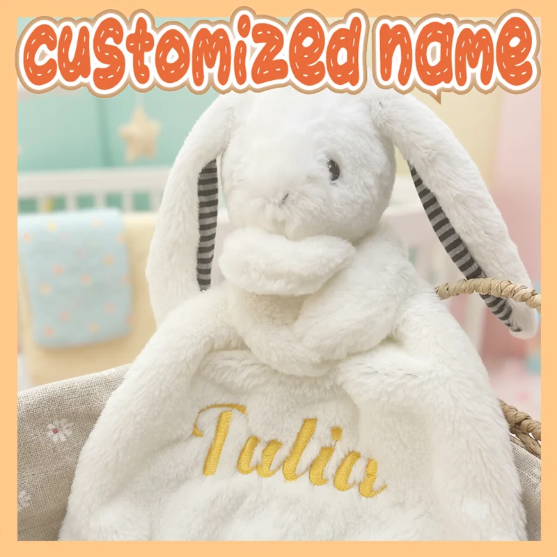 Personalized Custom Baby Name Handkerchief Cute Rabbit Comforter Sleepping Doll for Baby Shower Birth Gift Autumn 2025