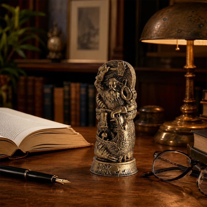 Vintage Norse Thor Figurine Statue Antique Bronze Sculpture With Hammer Dragon For Study Desk Living Room Tabletop Decor Ornamen