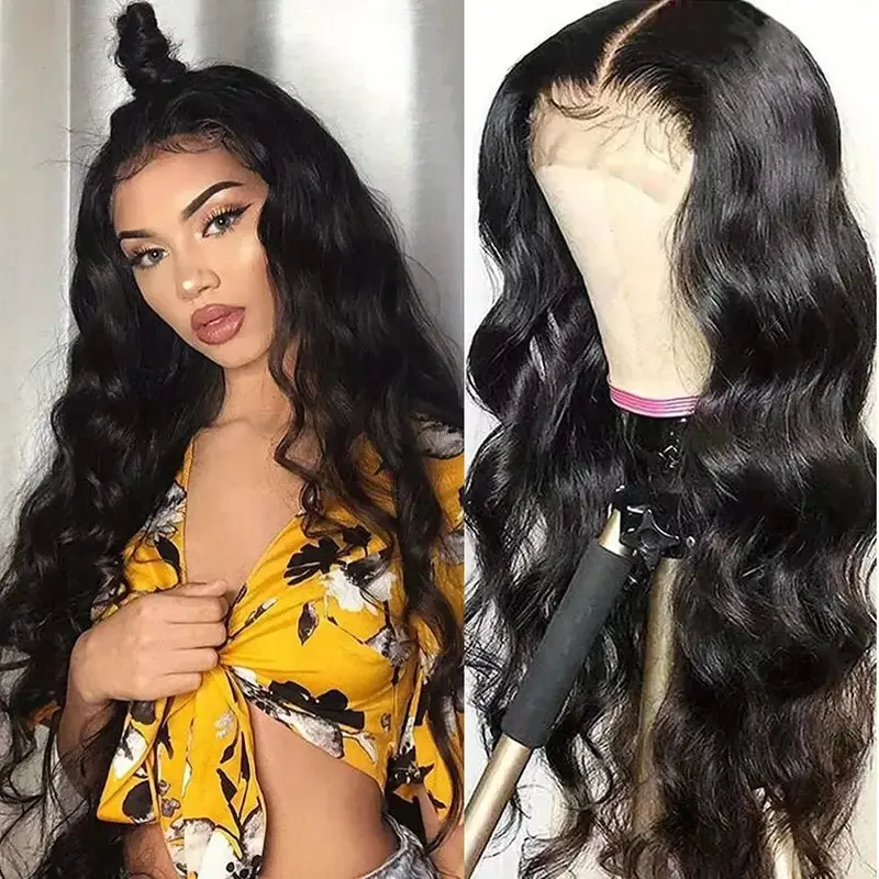 150 Density Natural Black 13X6 Lace Front Wig 38 Inches Body Wave Pre-Plucked For Women Human Hair Wig