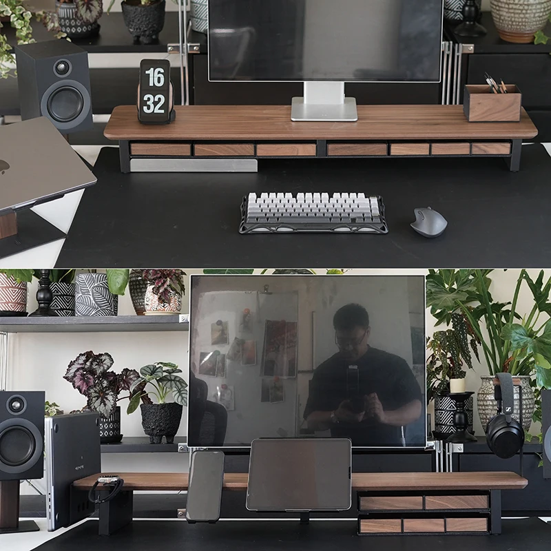 LE Luxury Type Modular Display Height Stand Set Walnut Wood Desktop Storage Box Computer Elevated Rack Kits Desktop Office Stand
