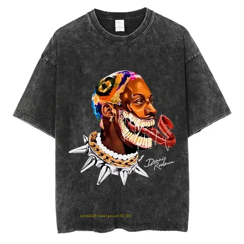 Dennis Rodman Basketball Graphic T Shirt Men's Vintage Washed Short Sleeve T-shirts Men Men Hip Hop Oversized T-Shirt Streetwear