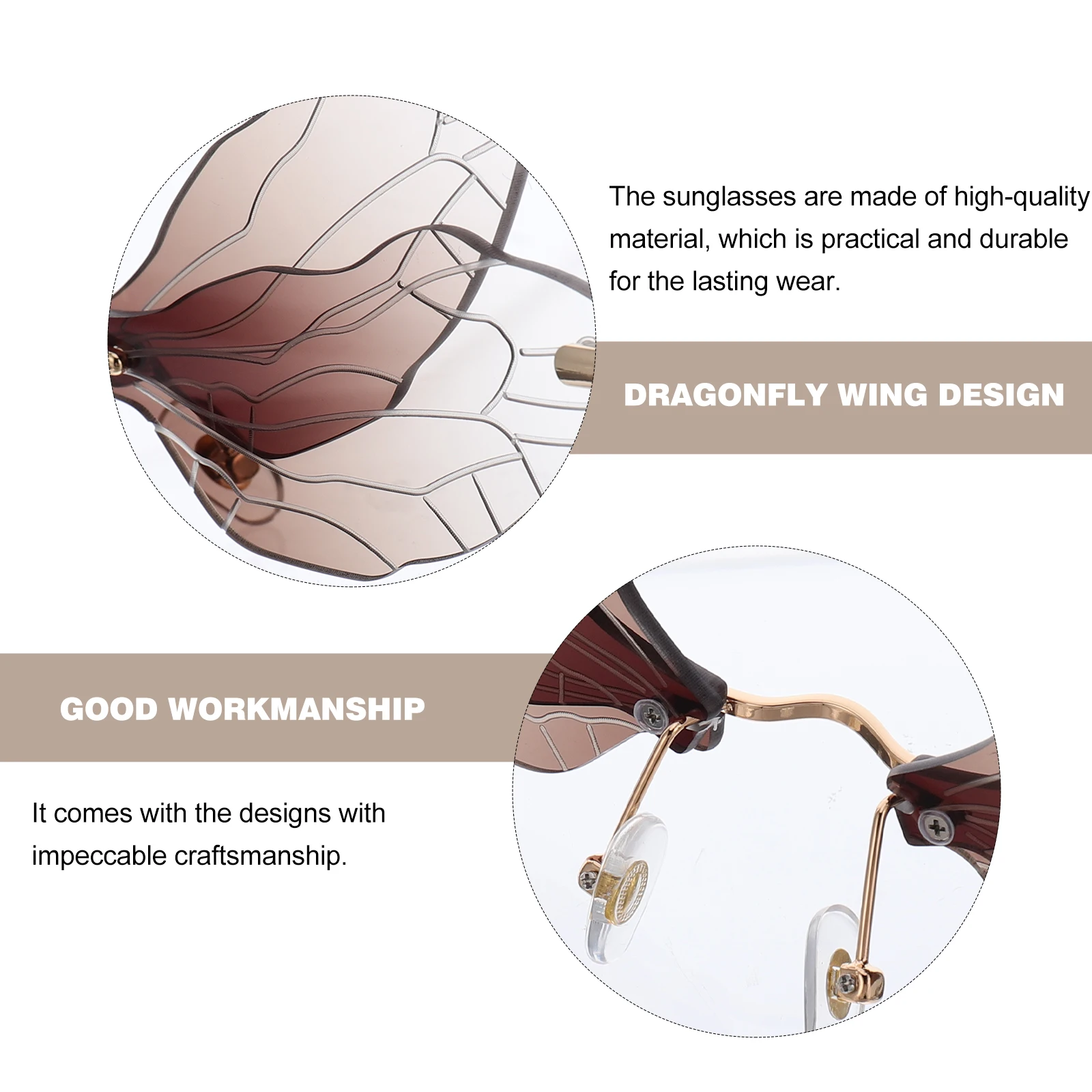 

1 Pair Dragonfly Wing Sunglasses Unisex Rimless Wing Shaped Shades Fashion Eyewear For Driving Gift