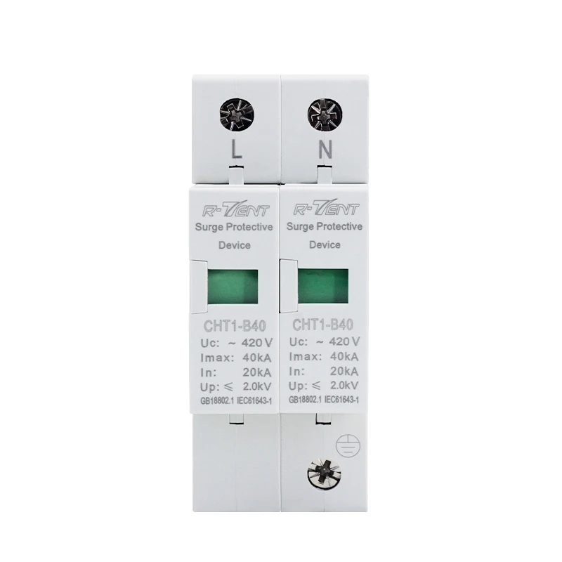 AC SPD 2P House Surge Protector Device Lightning Protection Surge Arrester AC420V 20KA 40KA 60KA for Solar Photovoltaic System