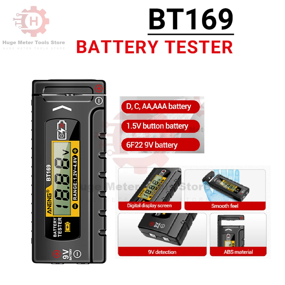 BT169 Digital Battery Testers Detector Multifunctional Quickly Measure Battery No Power Required for C D AA AAA 9V 1.5V Button