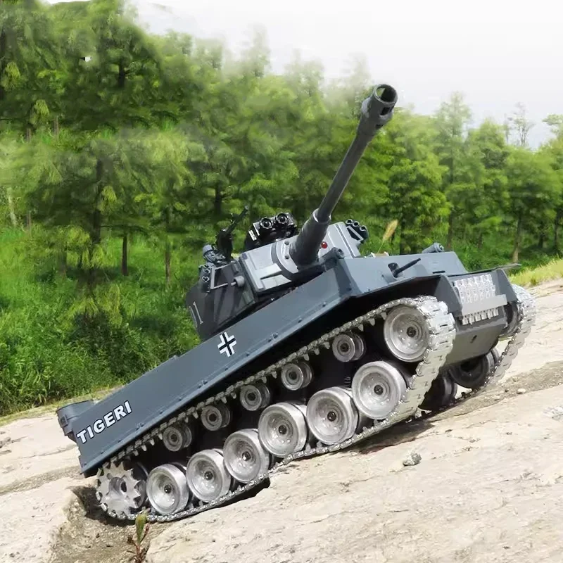 Tanque grande Rc con Control remoto para niños, tanques de guerra con tiro, coche controlado por Radio, modelo de camión militar para niños, regalos