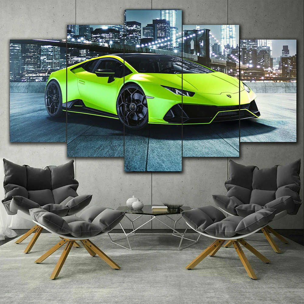 Huracan Green Super Car Poster 5 Panels Canvas Wall Art Painting Living Room Picture Print Decoration Artwork Mural Interior Art