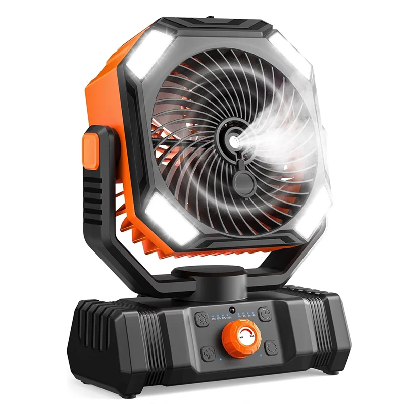 Outdoor Camping Fan 10000Mah Rechargeable High Capacity Long Lasting With Light For Fishing And Camping