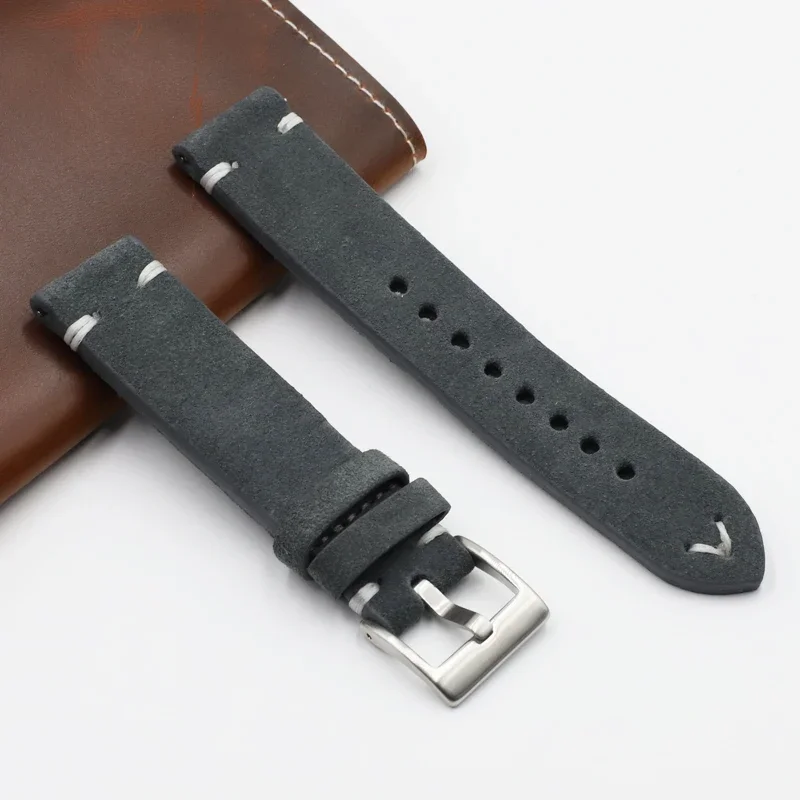 

Soft 4mm Thickened Suede Leather Watch Strap 18mm 20mm 22mm 24mm Black Brown Watchband Stainless Steel Square Buckle for Men