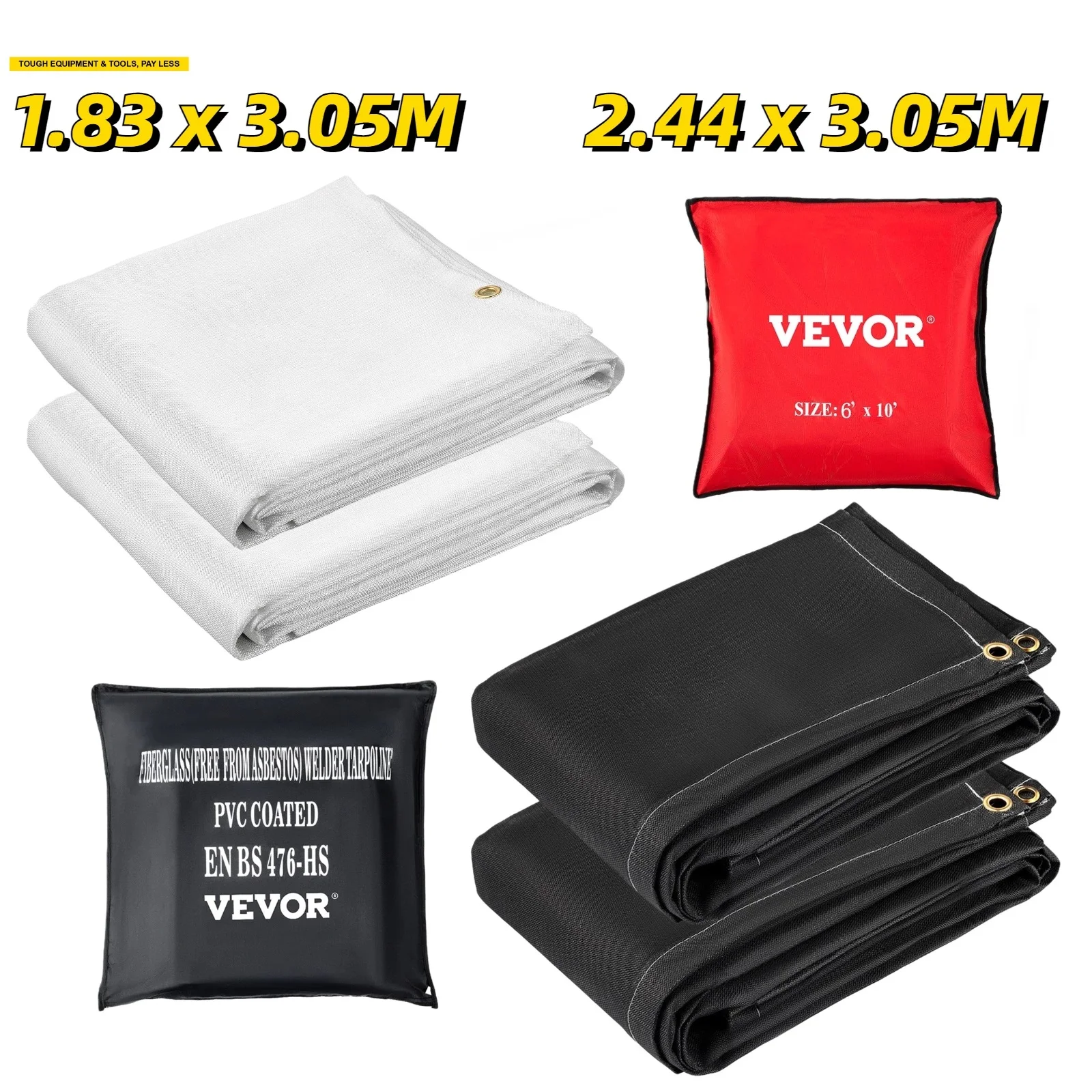 VEVOR Emergency Fire Blankets 6x10 8x10FT Fiberglass Welding Blanket 2 Pack Survival Flame Retardant Safety Protective Equipment