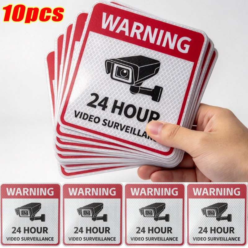 1/5/10PCS Self-Adhesive Backing Waterproof Warning PVC Decals Reflective Security Warning Fade-Proof Clear Printed Pattern