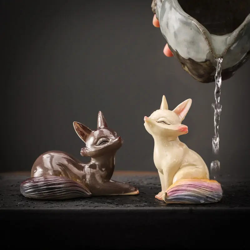 The Little Fox Color-changing Tea Pet Ornaments Animals Watering Discoloration Tea Pets Office Home Tea Table Ornaments Gift