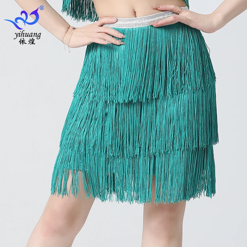 1pcs/lot woman fashion latin dancing tassel skirt female solid tassel cha cha dancing knee length skirt