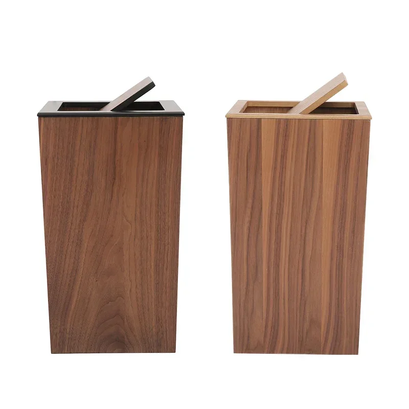 

For Japanese Simplicity Bucket Wastepaper Dustbin Wooden Trash Garbage Living Room Bedroom Office Home Rolling Cover Type