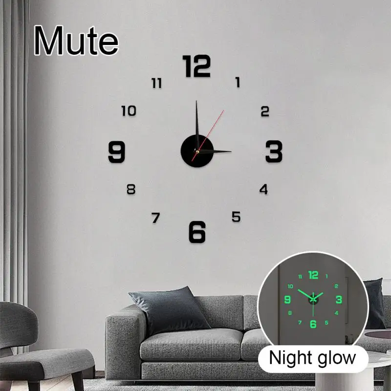 Large Wall Clock 3D Luminous Frameless Wall Clocks Digital Clock Wall Stickers Silent Clock for Home Living Room duvar saati