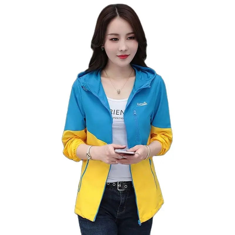 

Summer Women's Sunscreen Clothing 2023 New Loose Fashion Stitching Quick-drying Long-sleeved Mom Thin Hooded Casual Coat Tide