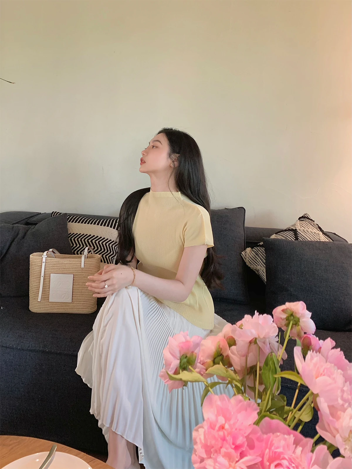 

Желтая женская футболка FPOH: Новинка лета, элегантный дизайн, повседневная, из полиэфирного волокна, базовый крой.