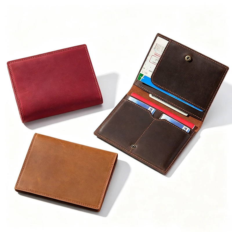 Full Grain Cowhide Passport Cover, Multi Compartment Real Leather Travel Wallet Holds Passport Cards Tickets Cash