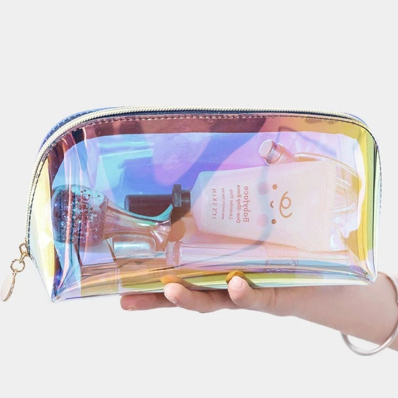 Laser Cosmetic Bag Ins Style Korean Cosmetics Semicircle Travel Buggy Bag Portable Dumpling Shaped Transparent Wash Bag